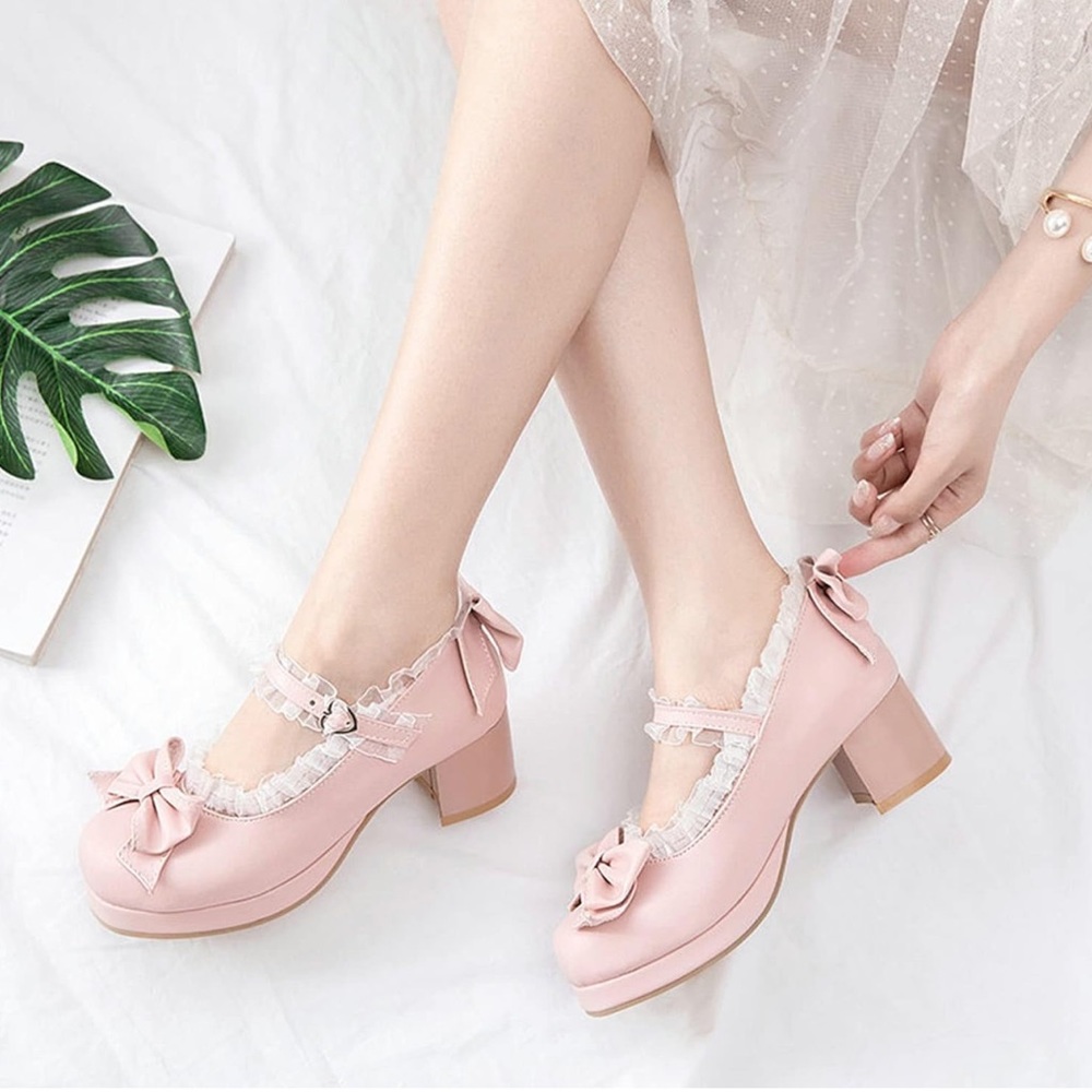 Pink Mary Jane Buckle Ankle Strap Shoes